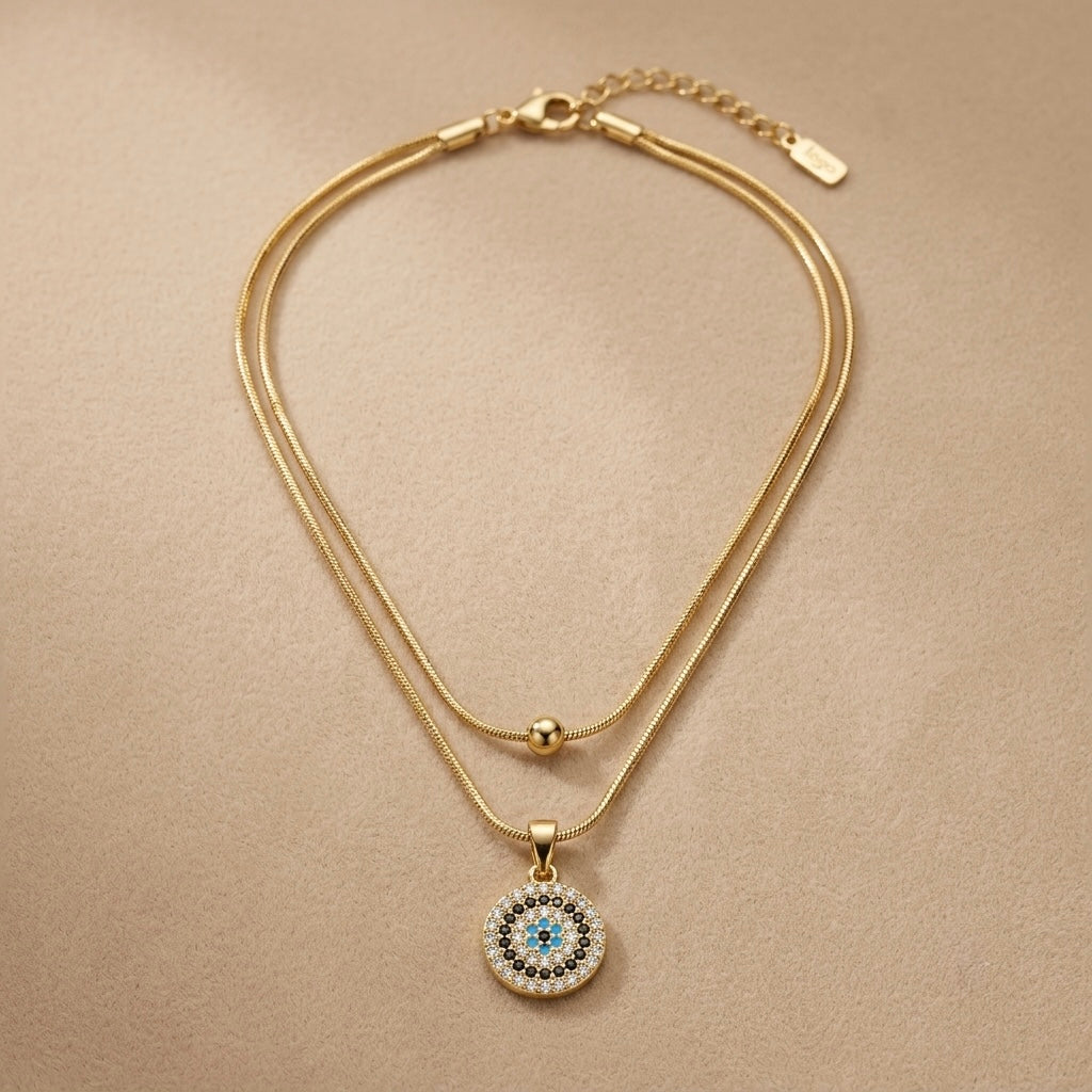 Diamond Two Layer Chain Pendant – Gold view 3