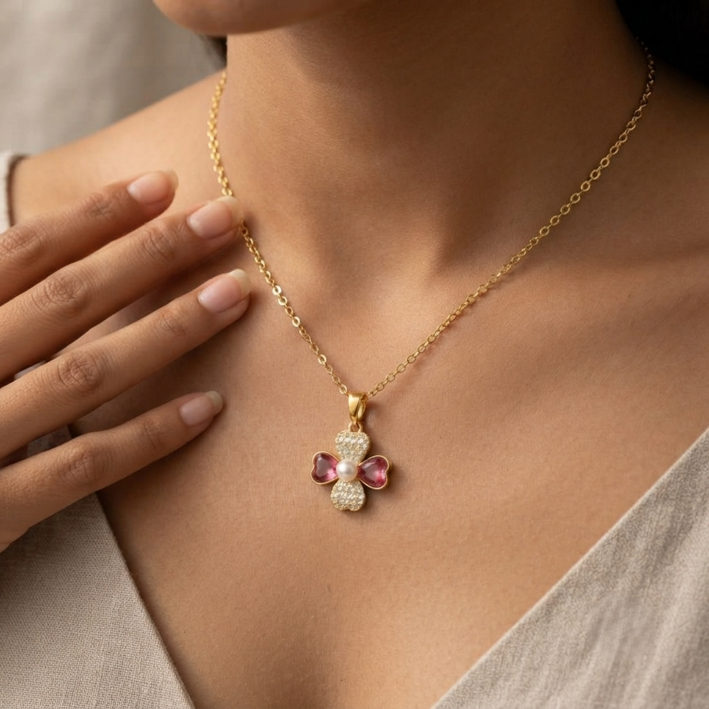 Flower Chain Pendant – Petite – Gold view 4