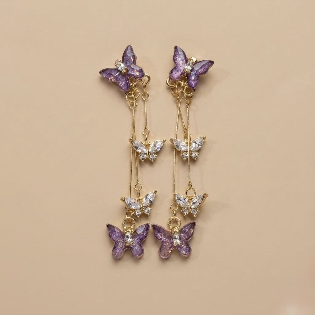Lavender butterfly drop earrings
