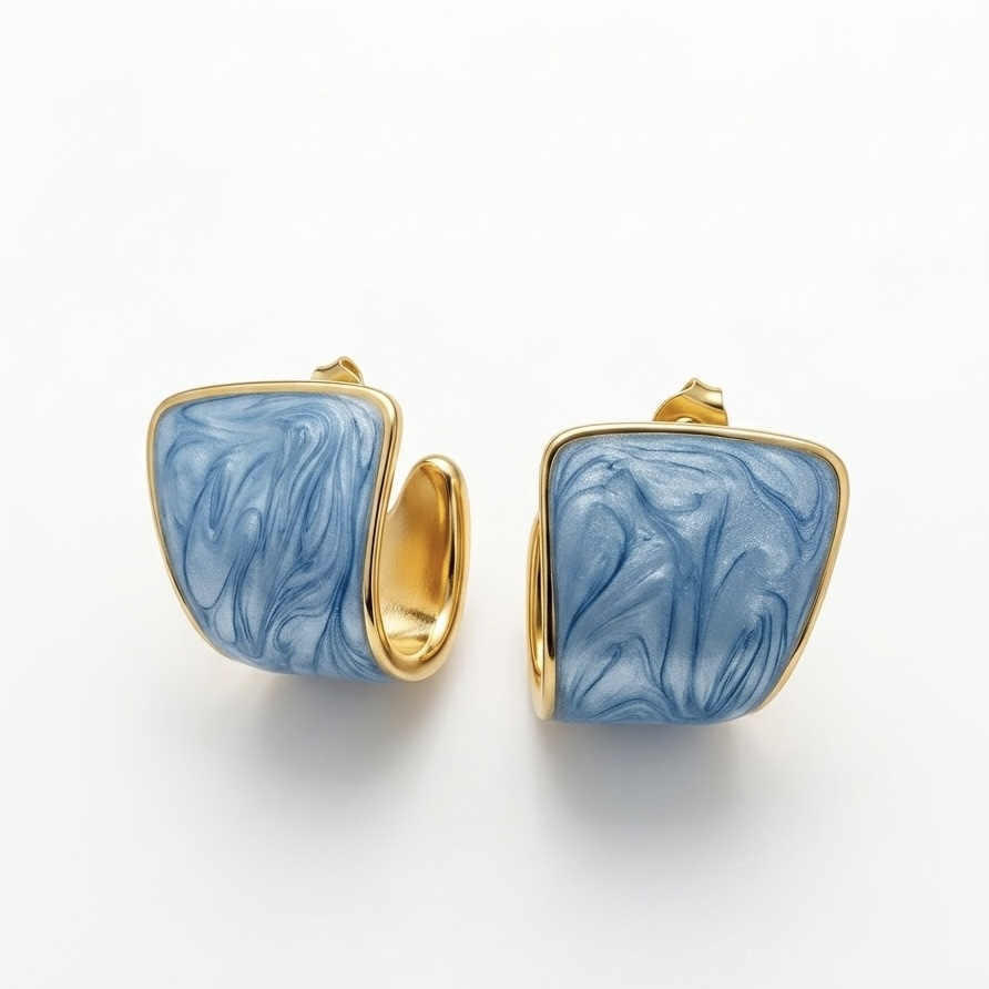 Blue U-Curve Earring Set