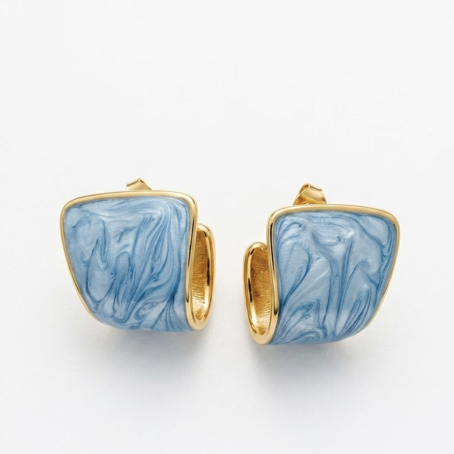 Blue U-Curve Earring Set