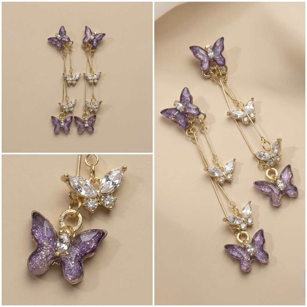 Lavender butterfly drop earrings