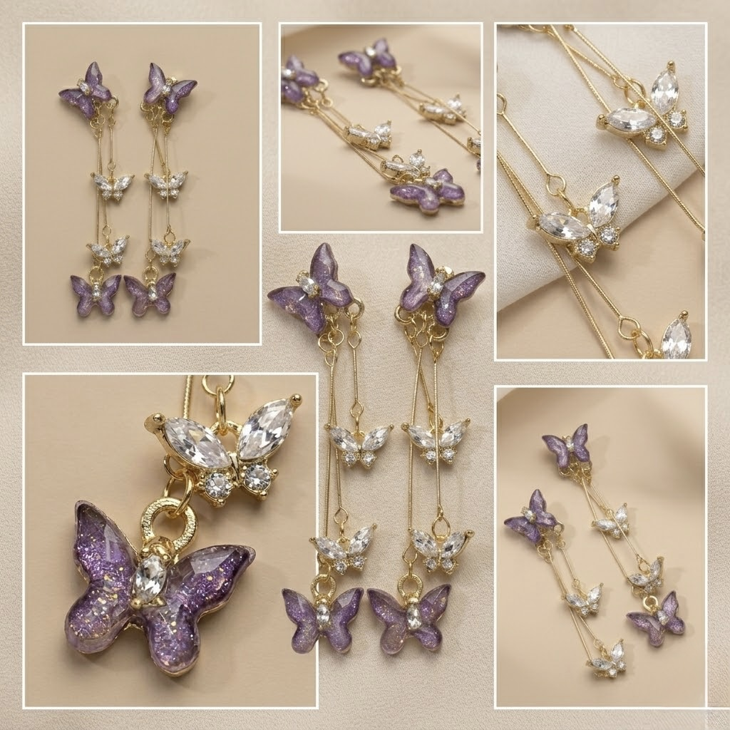 Lavender butterfly drop earrings